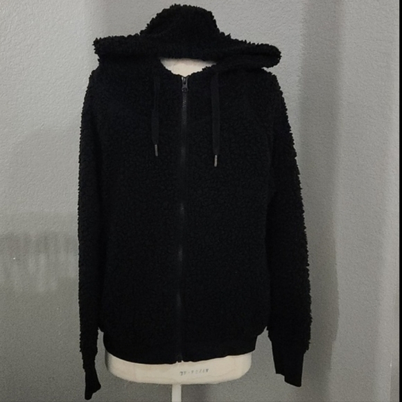 Z By ZELLA Zipped Hoodie Black Sherpa Material Size Medium. - Picture 1 of 4